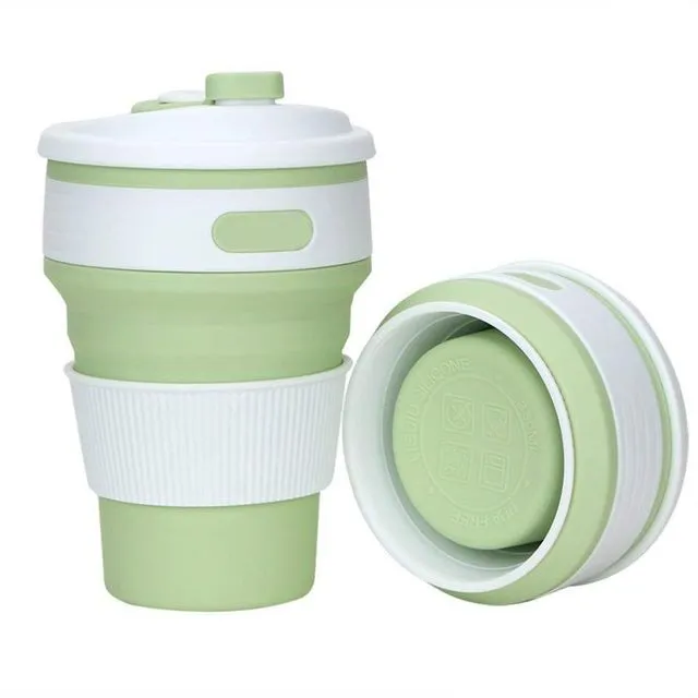 Hot Folding Silicone Cup Portable Silicone Telescopic Drinking Collapsible Coffee Cup Multi-function Foldable Silica Mug Travel - Green