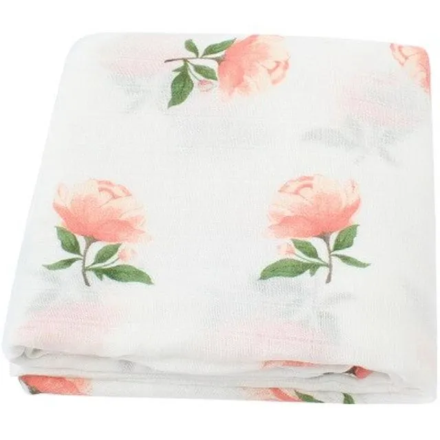 70% Bamboo+30% Cotton Muslin Swaddles Baby Blankets Newborn Bedding Blanket Feeding Cover Flower Baby Blanket Diaper - Pink