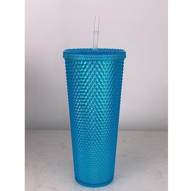 21 creative water cup gradient no LOGO coffee cup 710ml diamond pineapple durian cup straw cup can be customized exclusive logo - No LOGO 3