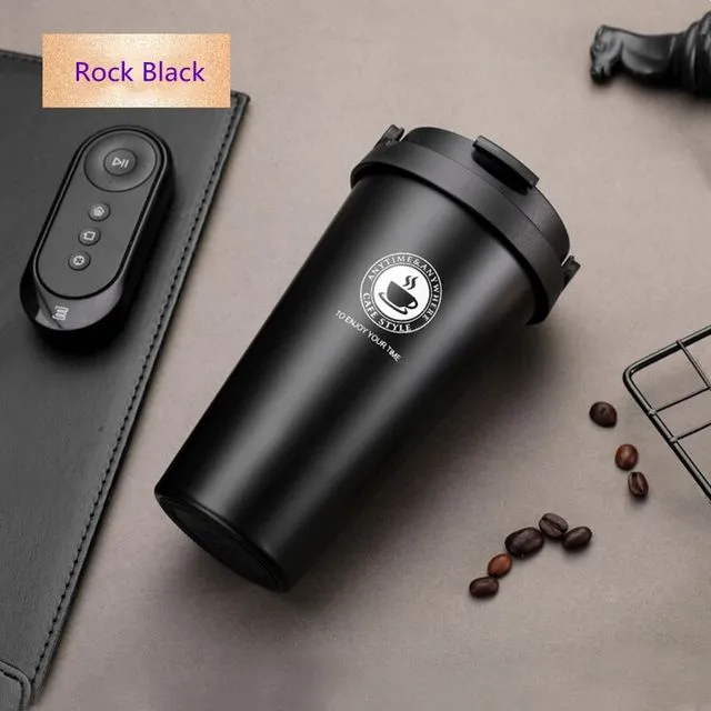 500ML Stainless Steel Coffee Mug Thermos Flask Office Travel Sport Gifts Vacuum Insulated Flask Tea Cup Wide Mouth Multi Purpose - Rock Black
