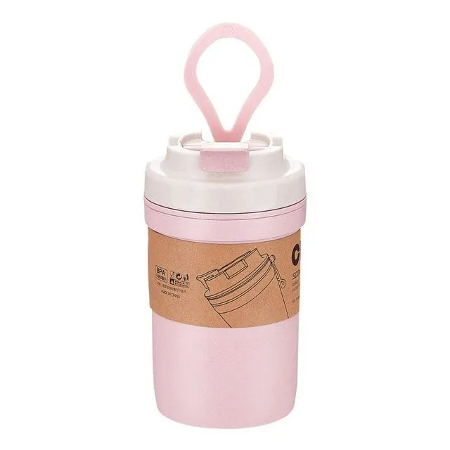 500ml Portable Eco-friendly Bamboo Fiber Double-layer Sealed Thermal Cup Coffee Tea Cups Travel Water Soup Bottle With Spoon - Pink