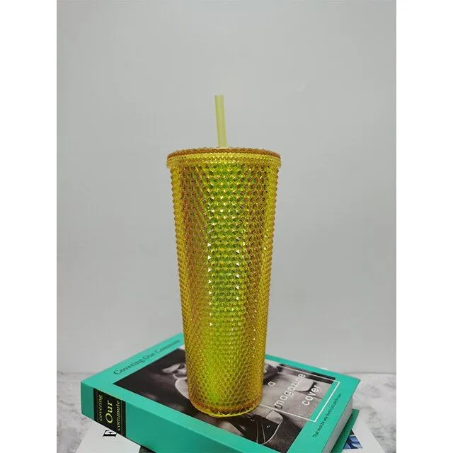 21 creative water cup gradient no LOGO coffee cup 710ml diamond pineapple durian cup straw cup can be customized exclusive logo - No LOGO 4