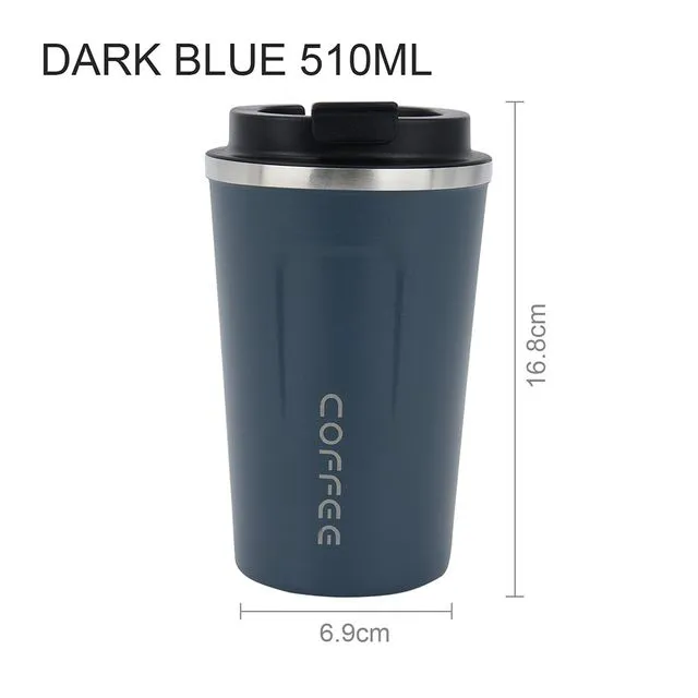 Stainless Steel Coffee Thermos Mug 380/510ml Multipurpose Portable Car Vacuum Flasks Cup Fitness Running Gym Sport Water Bottler - Dark Blue