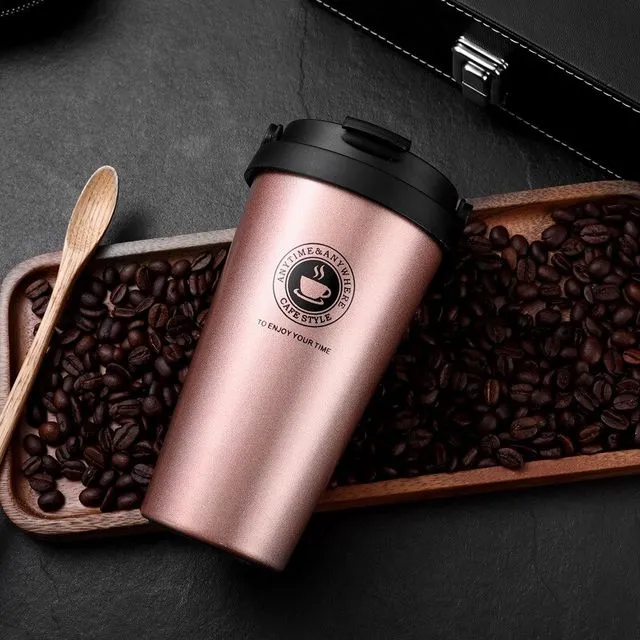 500ML Stainless Steel Coffee Mug Thermos Flask Office Travel Sport Gifts Vacuum Insulated Flask Tea Cup Wide Mouth Multi Purpose - Sub-Rose Gold