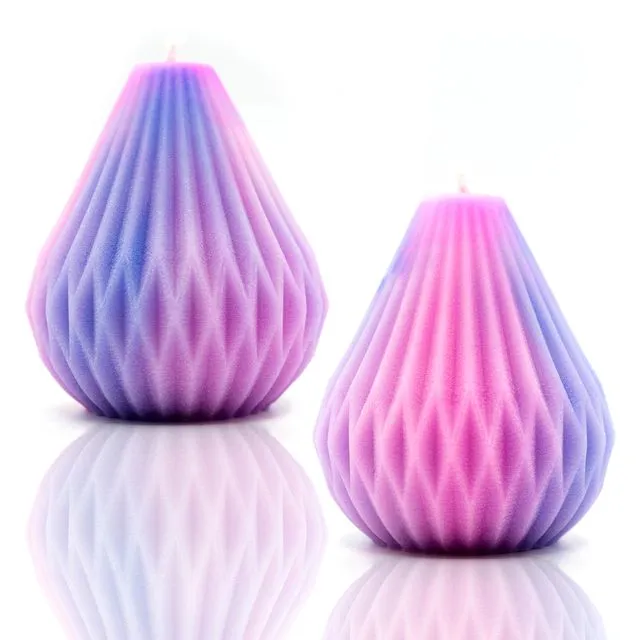 PURPLE & PINK ORIGAMI PEAR SHAPED LANTERN CANDLES - SET OF 2