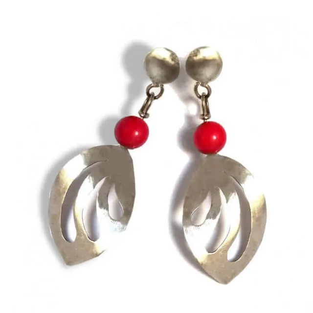SILVER CORAL AND LEAF EARRINGS
