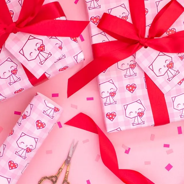 Origami Love Cat Wrapping Paper