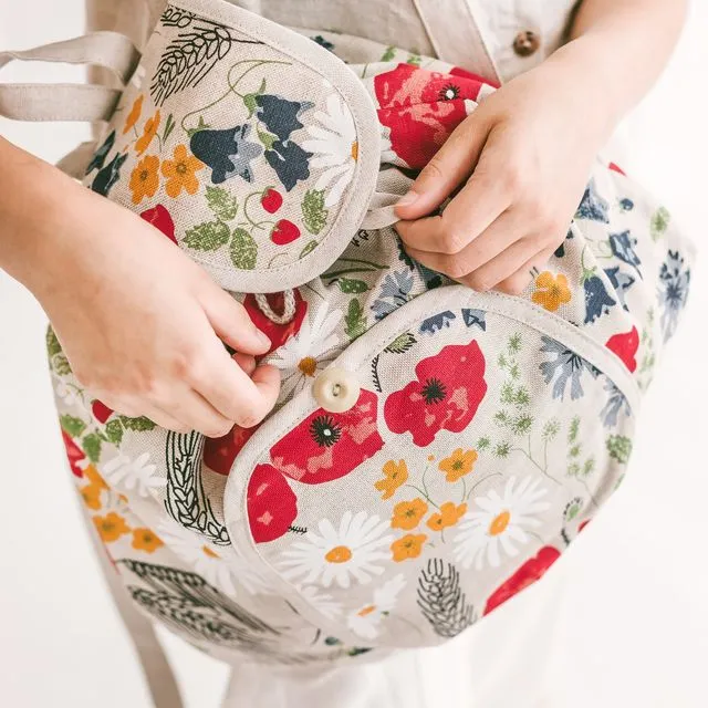Linen Backpack with Wild Flowers • Women’s Boho Rucksack