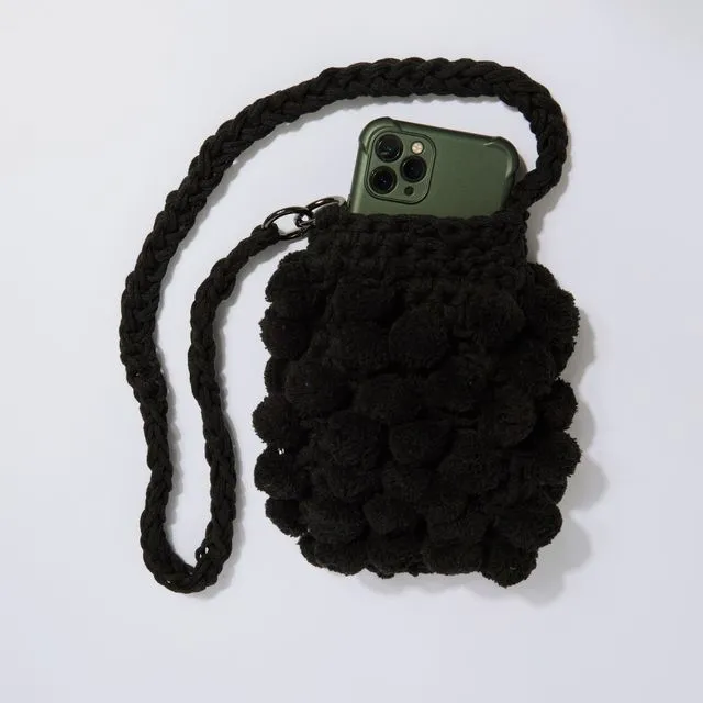 “Elise pom-pom” phone pouch - black