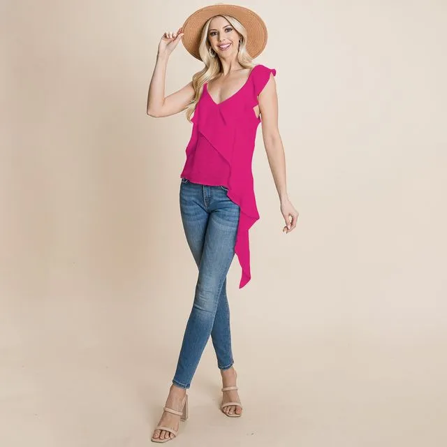 Ruffle Accent V Neck Tops SML (2-2-2) 1 Pack