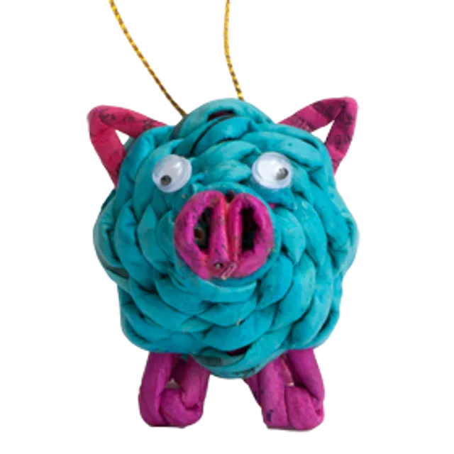 Pig Ornament - Teal 3/pk