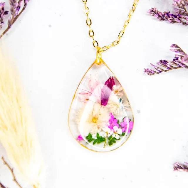 Bree bouquet necklace with real dried flowers cast in resin