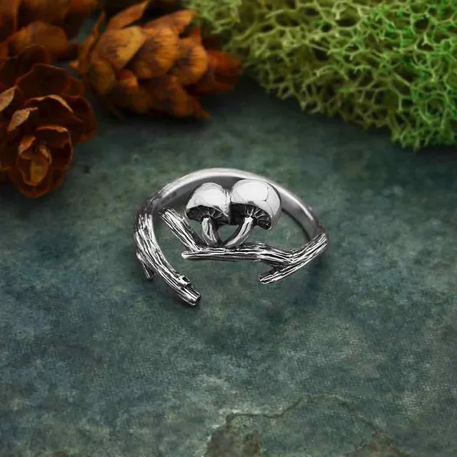 Sterling Silver Adjustable Branch and Mushroom Ring
