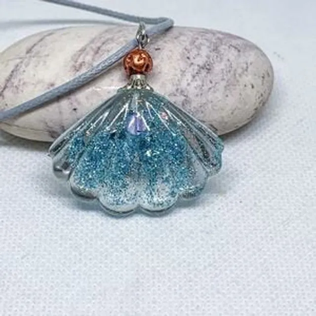 Blue Glitter Seashell necklace set of 2