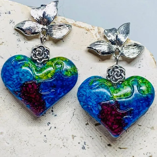 Autism awareness puzzle heart earrings