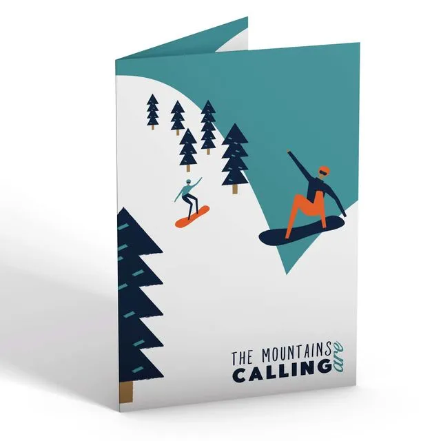 The Mountains are Calling "Snowboarding" Greetings Card