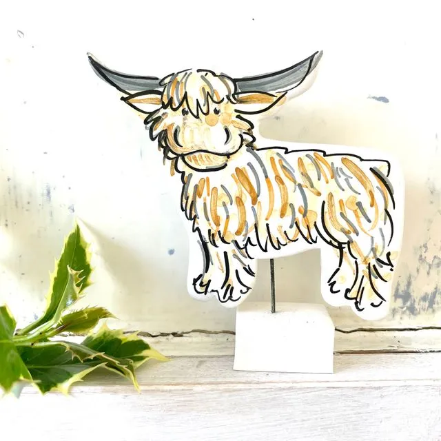 Highland Cow pottery ornament