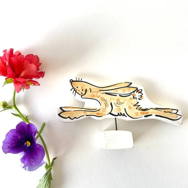 Skipping Hare Pottery Ornament