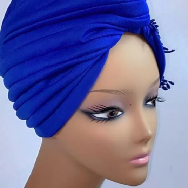 African auto gele headtie turban Women Head-Wrap Cap Auto Gele Nigerian Turban auto gele - Blue