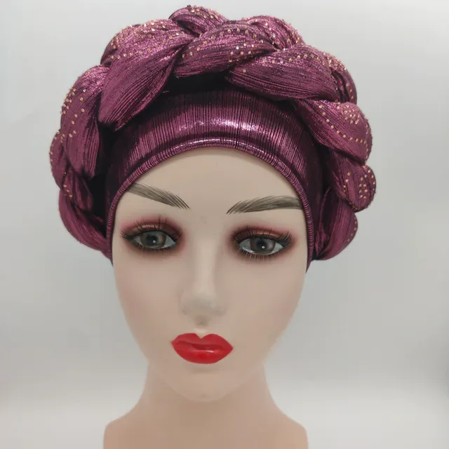 Classic African Auto Gele One Size fits all Two in one pieces beautiful and lightweight - Wine