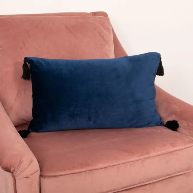Blue Velvet Tasselled Boudoir Cushion