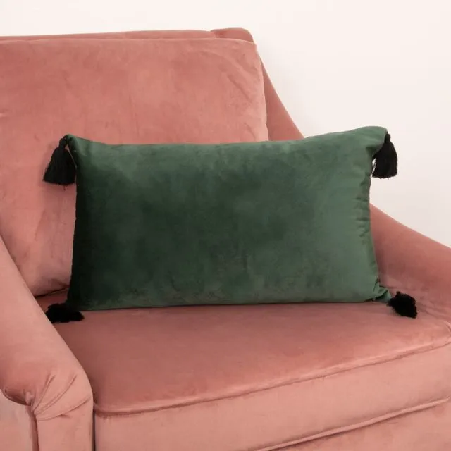 Green Velvet Tasselled Boudoir Cushion