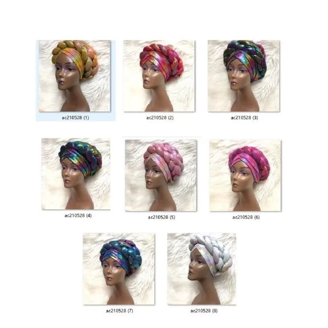Women Headtie Gele Turban Hat African Head-Wrap Cap Auto Gele Nigerian Turban - Black