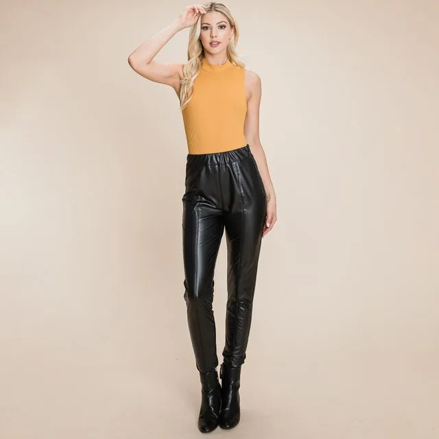 Fleece lined Faux Leather Pants With elastic band SML (2-2-2) 1 Pack