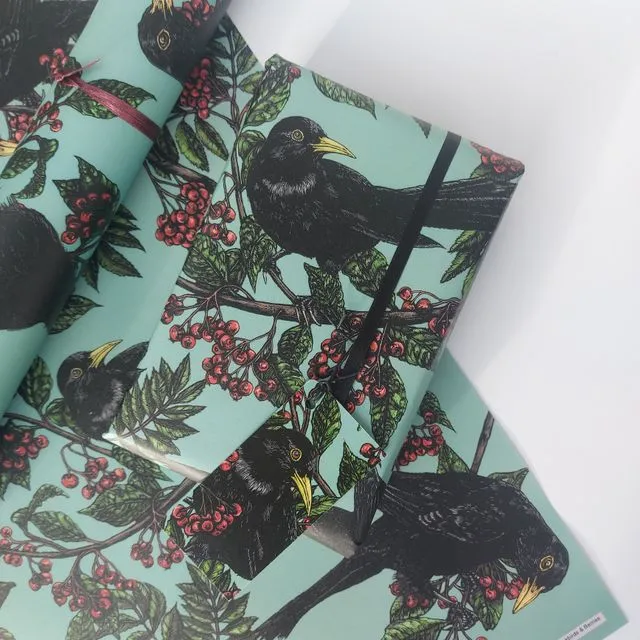 Gift Wrapping paper Blackbirds and Berries 5 sheet pack New for 2022