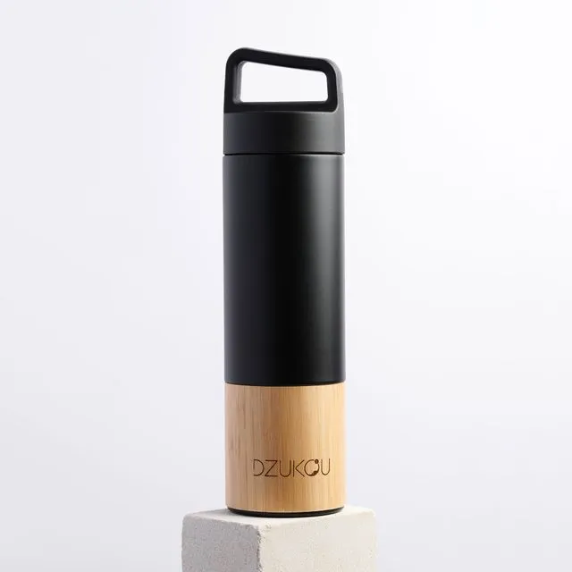 Dzukou Saint Elias - Bamboo Thermos Bottle - Tea Bottle with Filter - Tea Cup To Go with Tea Filter / Infuser - Stainless Steel Drinking Bottle - Airtight and Leakproof - 530 ml