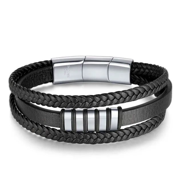 Leather Bracelet Braid - Black