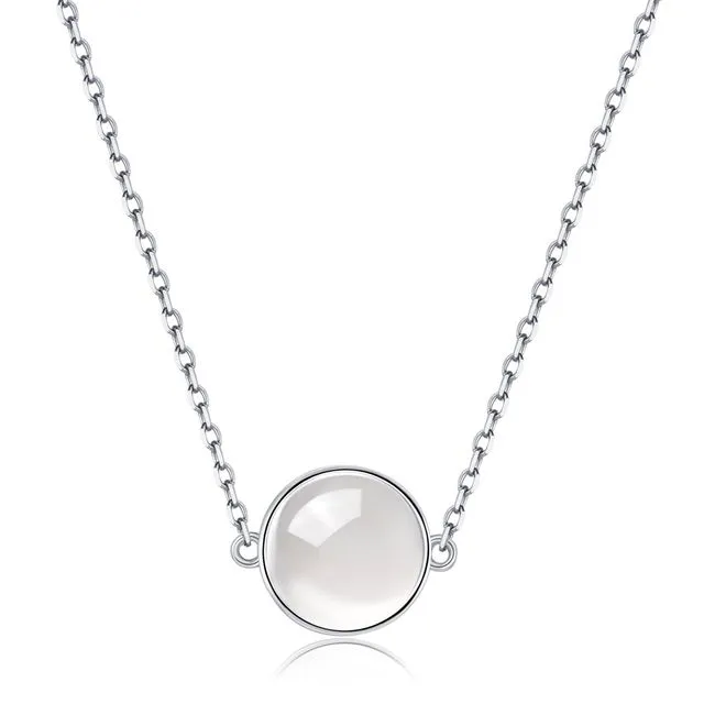 Moonstone Silver Necklace, 925 Sterling Silver