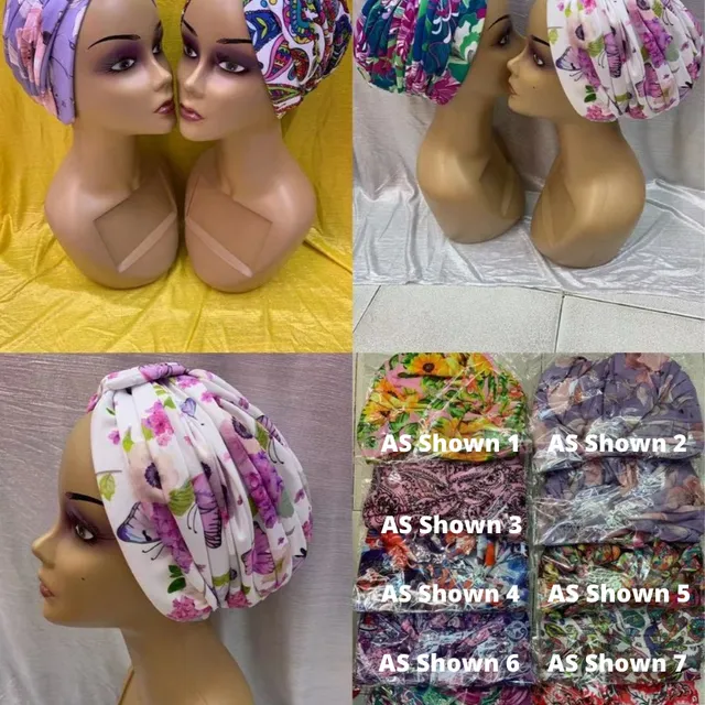Beautiful Women Knotted Print Turban Muslim Foldable Turban Knot India Hat Chemo Cap Bandanas Hair Accessories - AS Shown 2