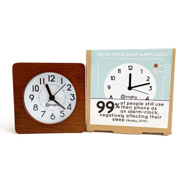 Analog Wooden Silent Alarm Clock, Original Style, Solid Wood