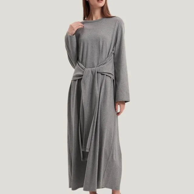 Draped Front 100% Cotton Dress Grey