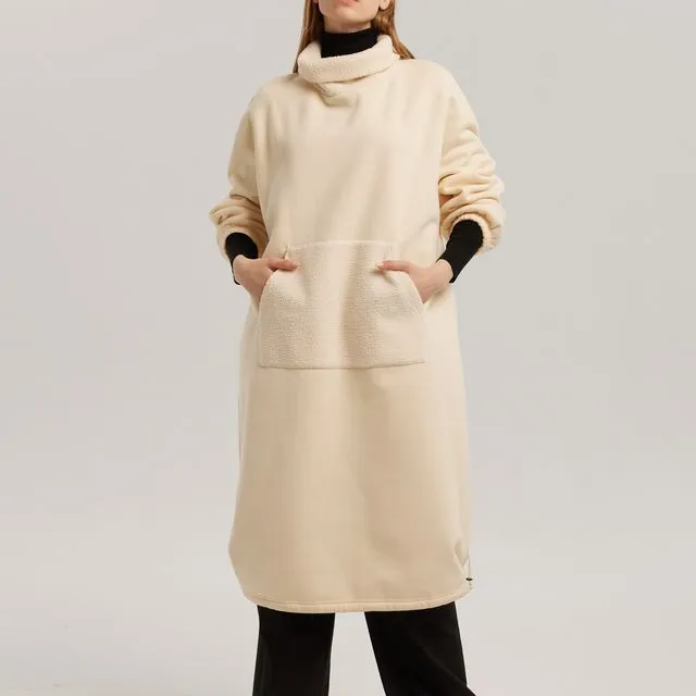 Oversized Cotton-Blend Fleece Pullover Dress Ivory
