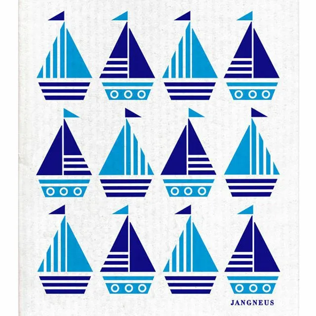 Swedish Dishcloth - Boats - Turquoise/Blue