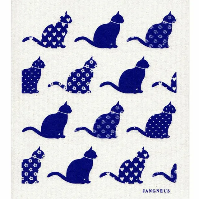 Swedish Dishcloth - Cats- Blue