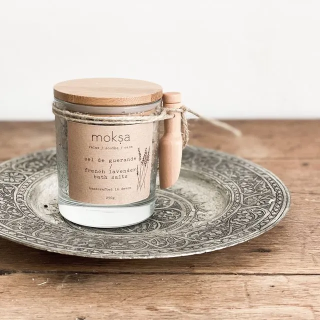 Sel de Guerande & Lavender Bath Salts - 220g Glass Jar with mini wooden scoop