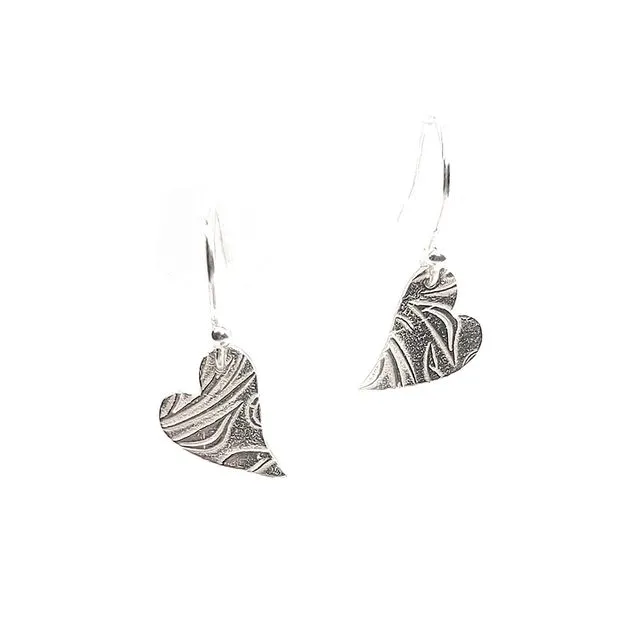 Silver Floral Heart Drop Earrings