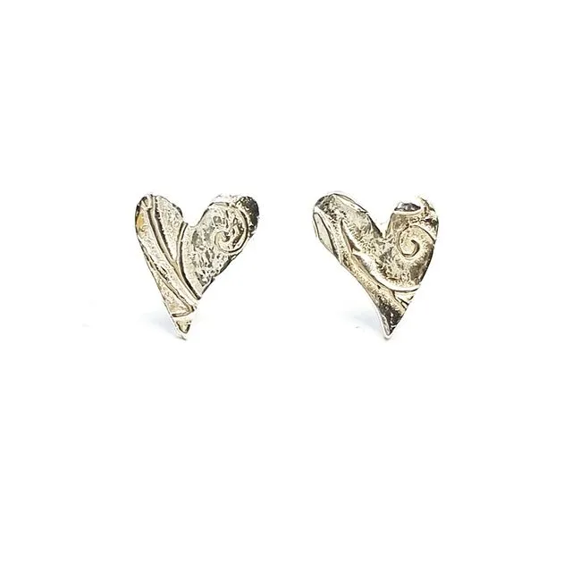 Silver Floral Heart Stud Earrings