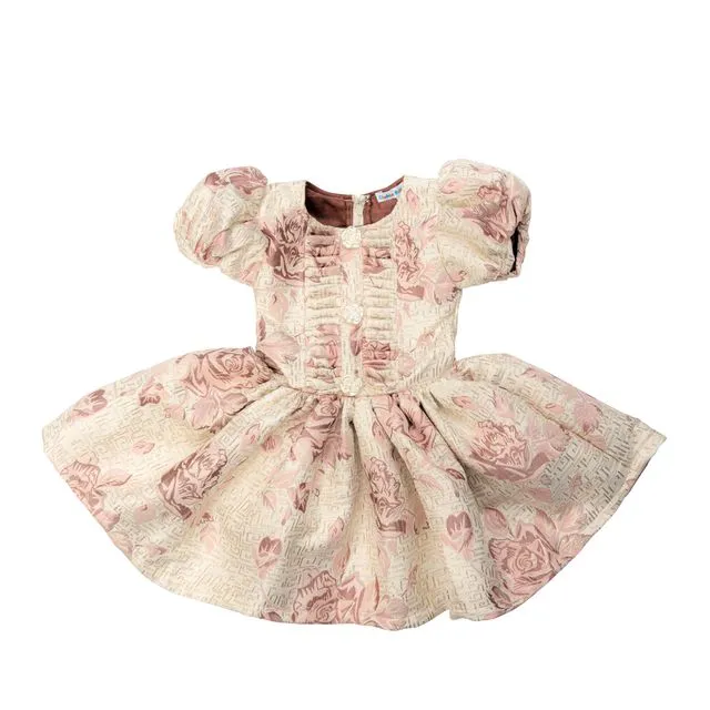 Royal White with Pink roses brocade dress