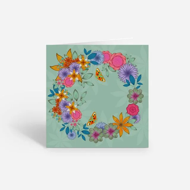 Floral Aqua Garland Greeting Card