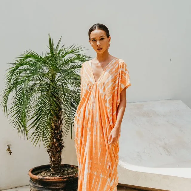 Madella Hand Dyed Kaftan Dress in Coral