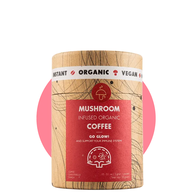Go Glow – organic instant coffee with Chaga and Chanterelle (Case of 15 Tubes)