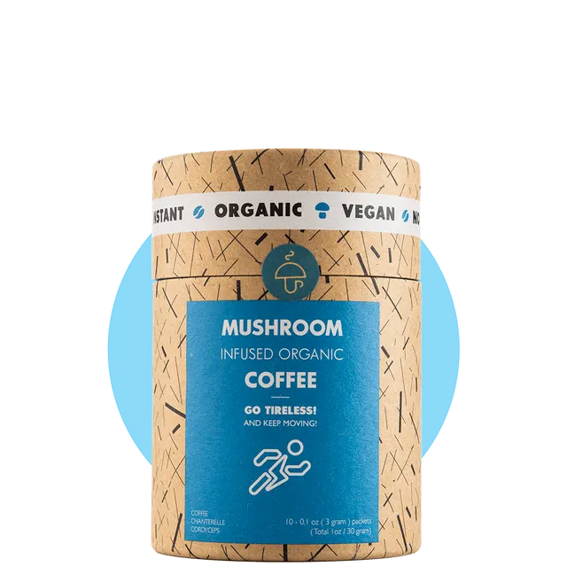 Go Tireless – organic instant coffee with Cordyceps and Chanterelle (Case of 15 Tubes)