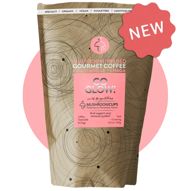 Go Glow – Gourmet Ground Coffee with Chaga and Chanterelle (Case of 10 Pouchs)