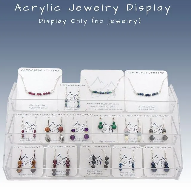 Acrylic Earring And Necklace Product Card Display ~ Multilevel Jewelry Display ~ 3 Tiers ~ Small Counter Footprint
