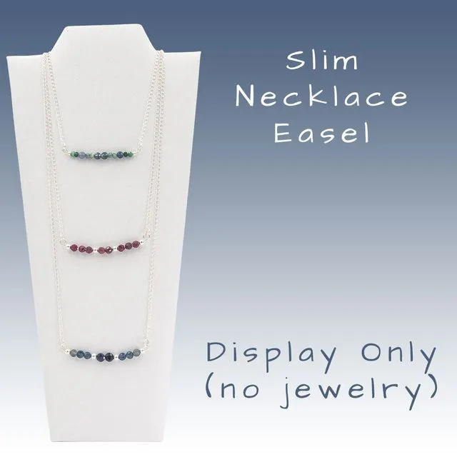 Slim Necklace Easel - Jewelry Product Display ~ Necklace And Earrings Display ~ Small Footprint ~ Can Hold Multiple Necklaces ~ White Leatherette