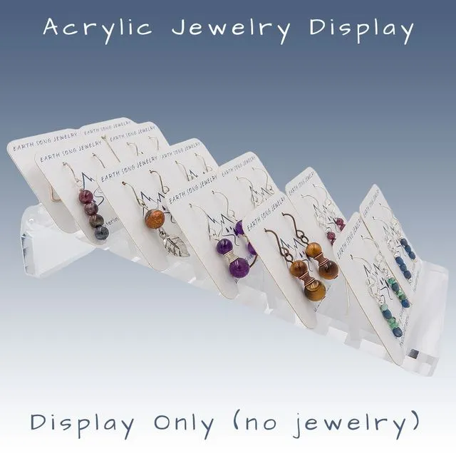 Acrylic Jewelry Product Display ~ Earring, Necklace And Product Card Display ~ Small Footprint Ramp Style ~ 10 Slots Holds 20 Pairs of Earrings!